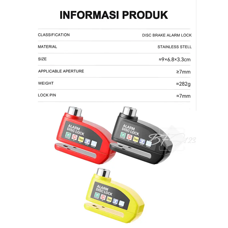 Gembok Alarm Kunci Cakram Alarm Diameter Inner 7 mm Baja Anti Air Motor Sepeda Kunci Ganda Anti Maling Kunci Cakram 3