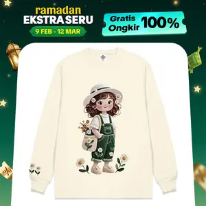 Oversize Outfit Clothes | Kaos Digital Printing Motif Bordir Flower Girl Lengan Panjang Tangan Karet Korean Style | Bahan Cotton