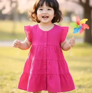 Dres Anak Polos Full Kancing - Baju Anak Perempuan usia 1-5 Tahun Lengan kerut