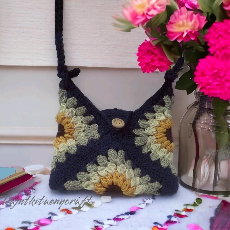 Tas slempang bahu wanita rajut grany sunrise Selempang 3