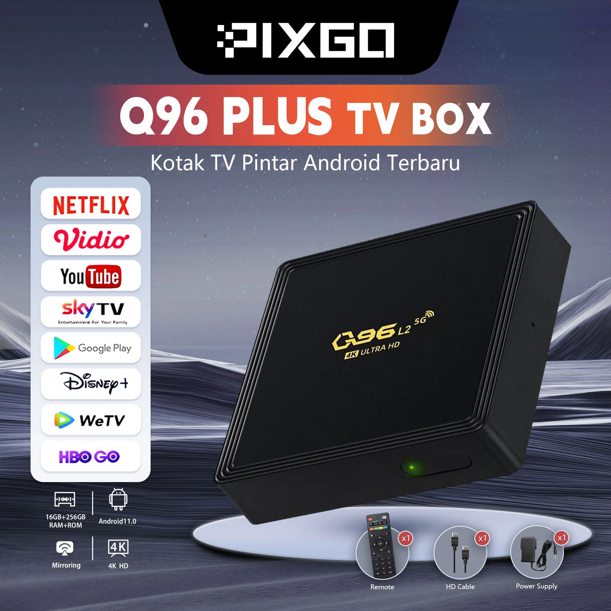 【PixGo Projector】Q96 PLUS Android TV Box 2.4G WIFI 16+256gb ALLWINNER 3228A chip 4K high-definition set-top box sempurna kompatibel dengan