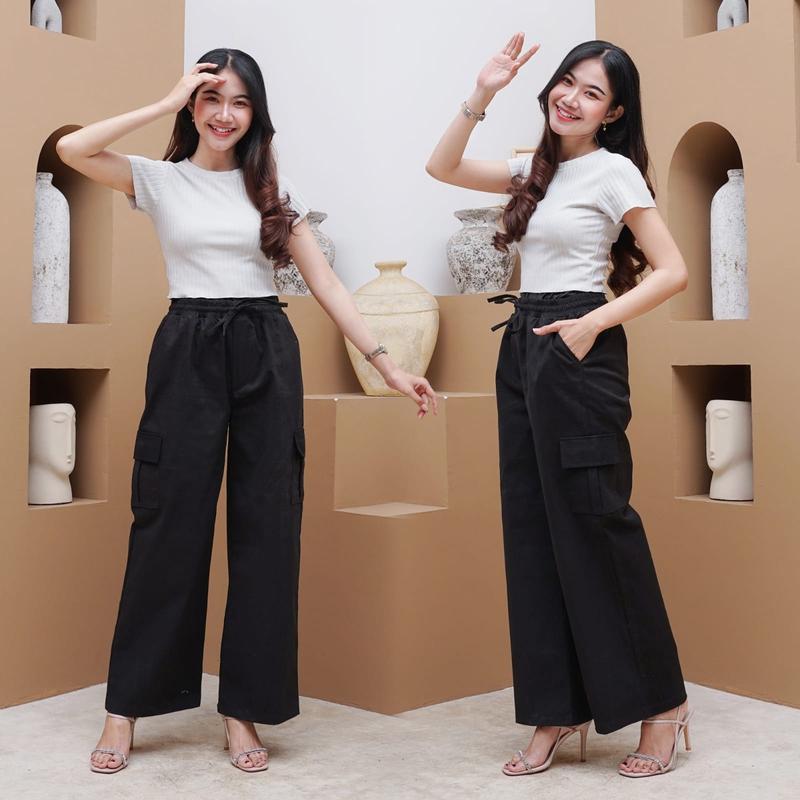 Celana Panjang Wanita Stretch CARGO TEBAL Simple 3
