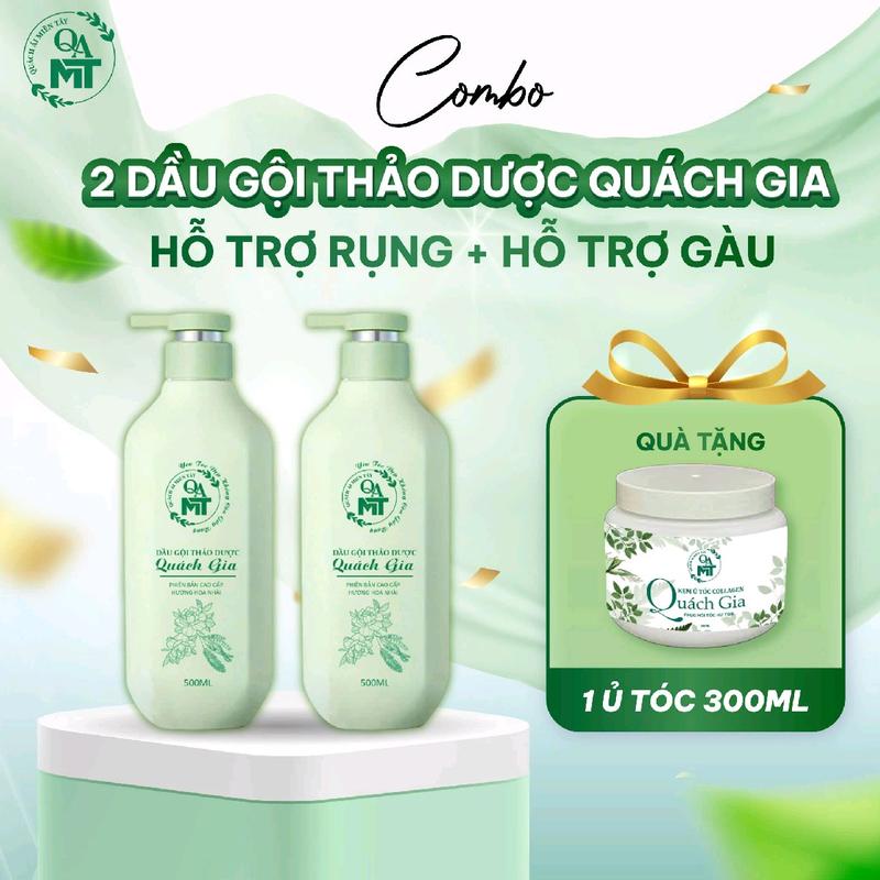 COMBO 2 CHAI DẦU GỘI THẢO DƯỢC QUÁCH GIA 500ml | TẶNG 1 Ủ TÓC 300ML ( dành cho nam, nữ thêm dầu xã để mềm mượt tóc )PHIÊN BẢN MỚI
