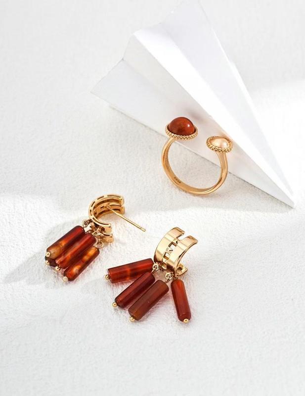 Dear Dust | Amber Glass Drop Earrings with Gold Hoops 1