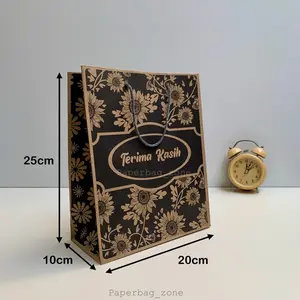 Paperbag R6 Motif Batik Terima Kasih Hitam size 20 x 10 x 25 ( P x L x T) isi 12 Pcs, Tas Kertas,  Tas Songgong,  Tas Souvenir