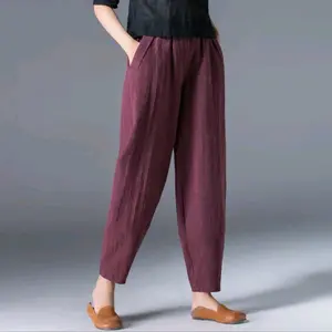 Celana  Wanita Yuki Bloomy Pant Bahan Linen Crincle Tidak Tebal Daily Pant Saku Kanan Kiri Casual Panjang Sampai BB 75 kg
