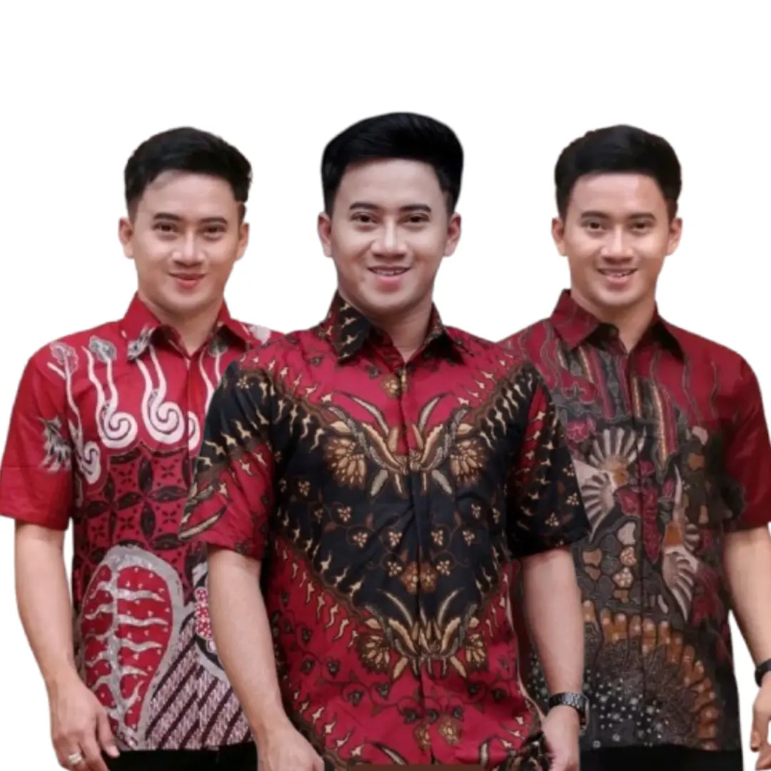 (Macam-Macam Kemeja Batik Warna Merah Lengan Pendek) Kemeja Batik Pria Lengan Pendek Warna Merah Dewasa // Baju Batik Pria Merah Dewasa Formal Katun Lembut