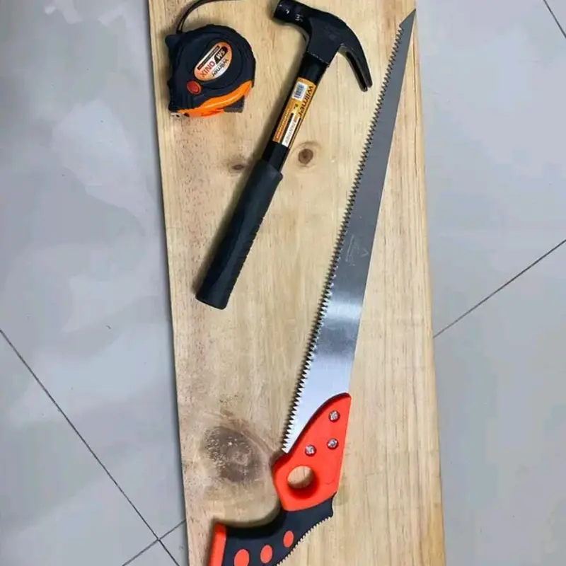Paket Alat Tukang 3 item Gergaji Kayu Lancip 16inc Meteran 5 Meter dan Palu Gagang Besi 8oz 4