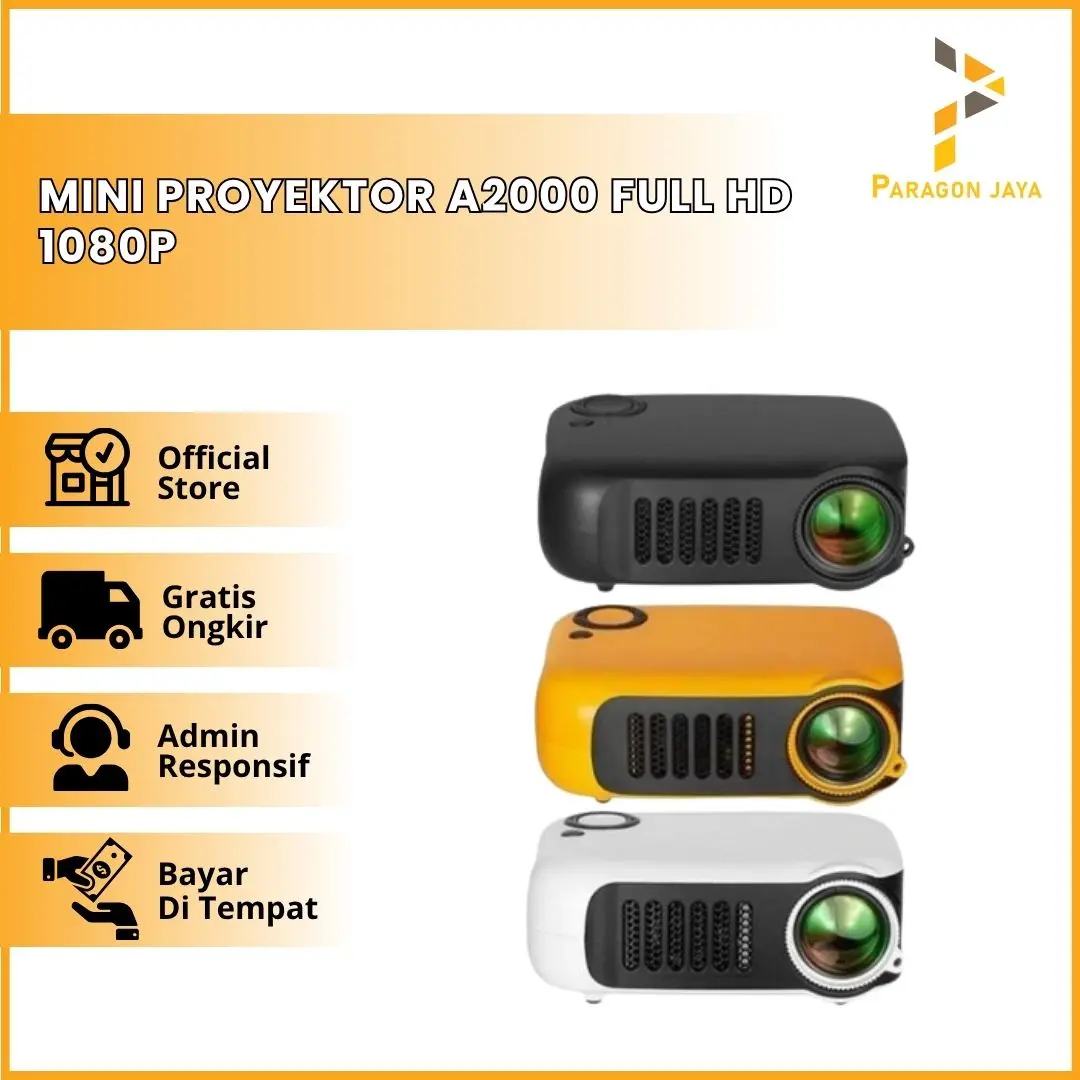 Mini Projector A2000 Full HD 1080P Video Portable PAKET LENGKAP ORI