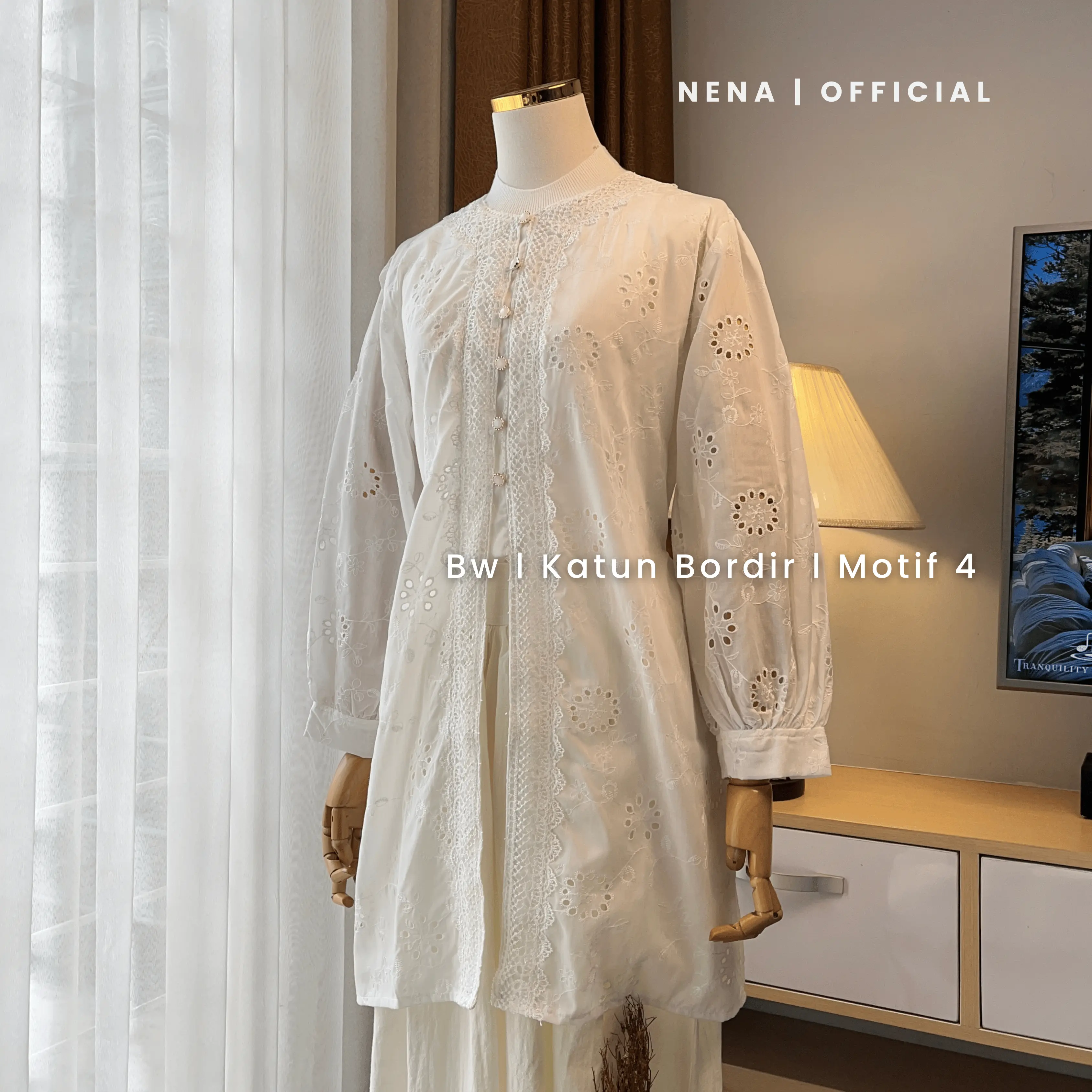 Broken White Cotton Hole Bordir Motif 4