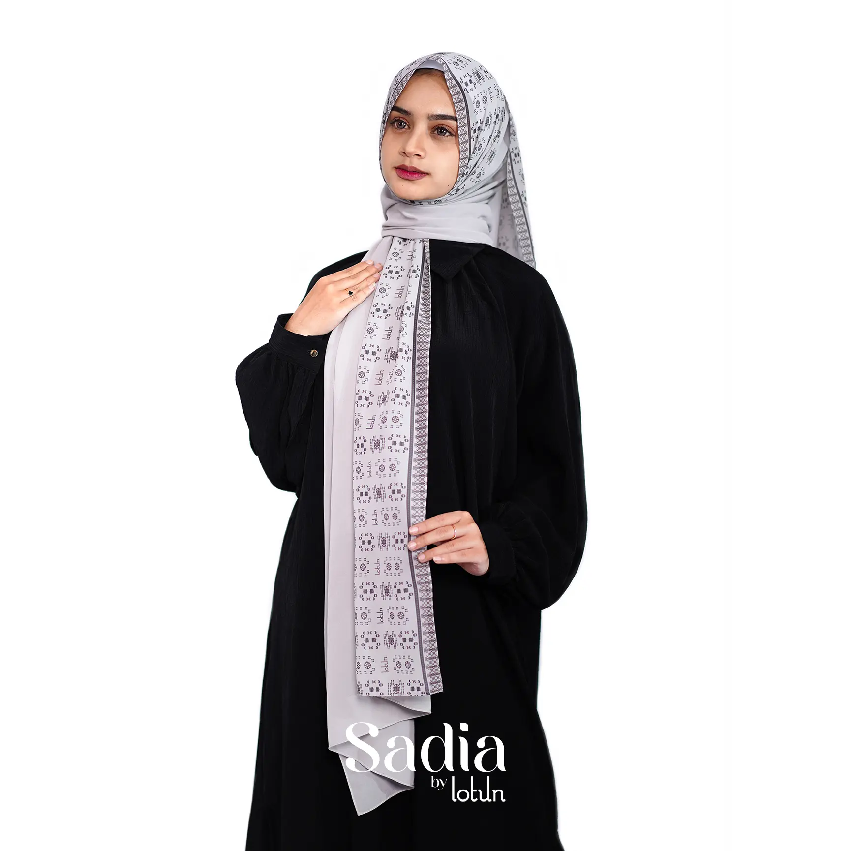 Lotun Sadia Series - Hijab Pashmina Printing Motif Etnik Material Ceruty Premium 195x74cm - Stone