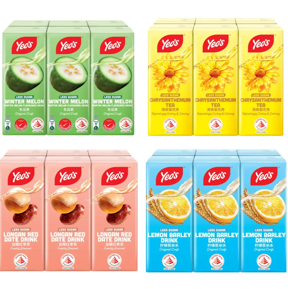 [BUNDLE OF 2] YEOS PACKET TP DRINKS WINTER MELON TEA, CHRYSANTHEMUM TEA, LONGAN RED DATE DRINK, LEMON BARLEY DRINK 6X250ML