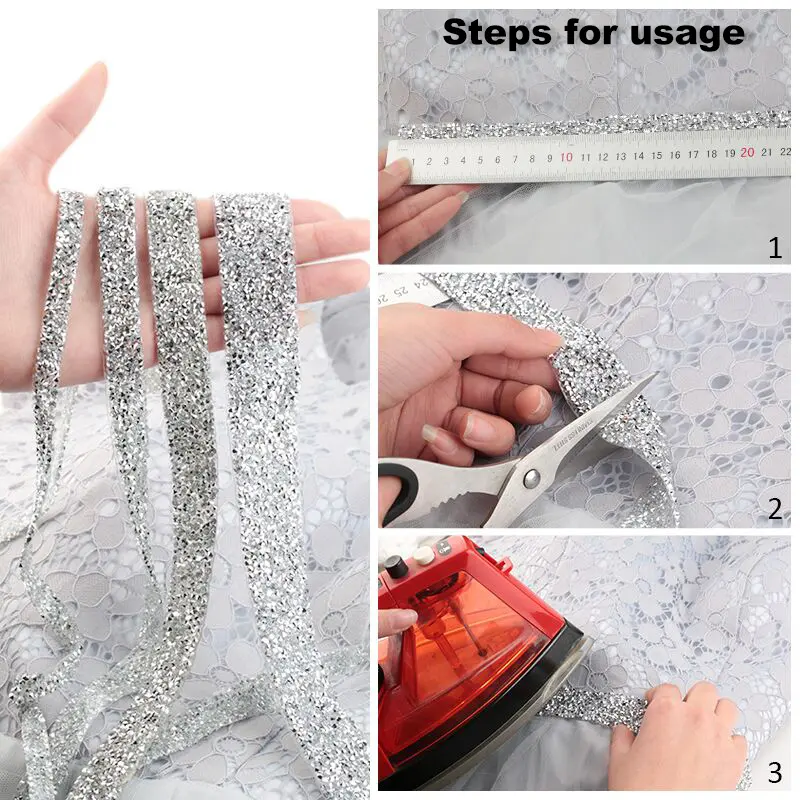 Viền May, Hoa Văn Pha Lê, Kim Cương Giả Cố Định Nóng, Ruy Băng, Sắt Trên Appliques, Dành Cho Váy, Bán Trong 1 Sân 5
