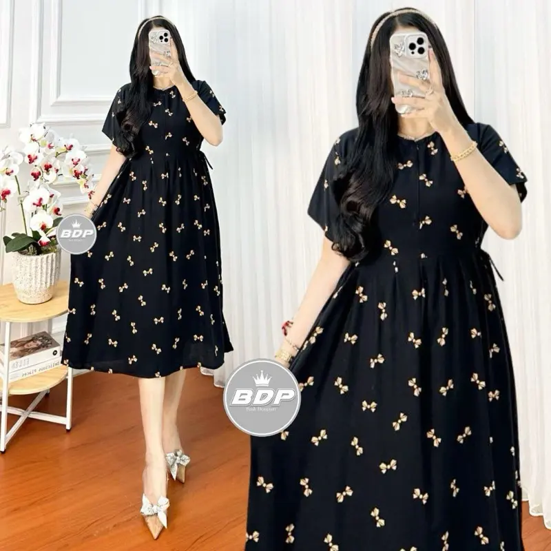Daster Chibi Rayon Premium Gread A Motif Polkadot Bintang Tali Samping Ld 110 Dress Wanita Harian Santai Busui Resleting Baju Tidur Wanita Bumil Lengan Pendek Nyaman Batik Motif Terbaru Serut Panjang Kancing Kain 4