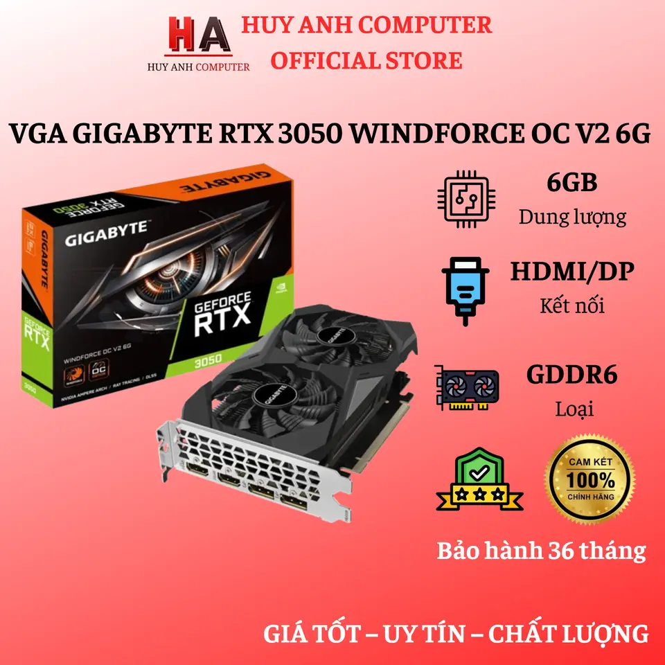 Card Màn Hình Gigabyte Windforce RTX 3050 6GB OC GDDR6 New Bảo Hành 36 tháng