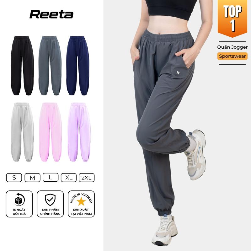 Quần Jogger Thể Thao Nữ Thêu Logo Reeta Ống Rộng Chất Vải Thoáng Khí, Tập Gym Chạy Bộ, Thể Thao Ngoài Trời - A3021