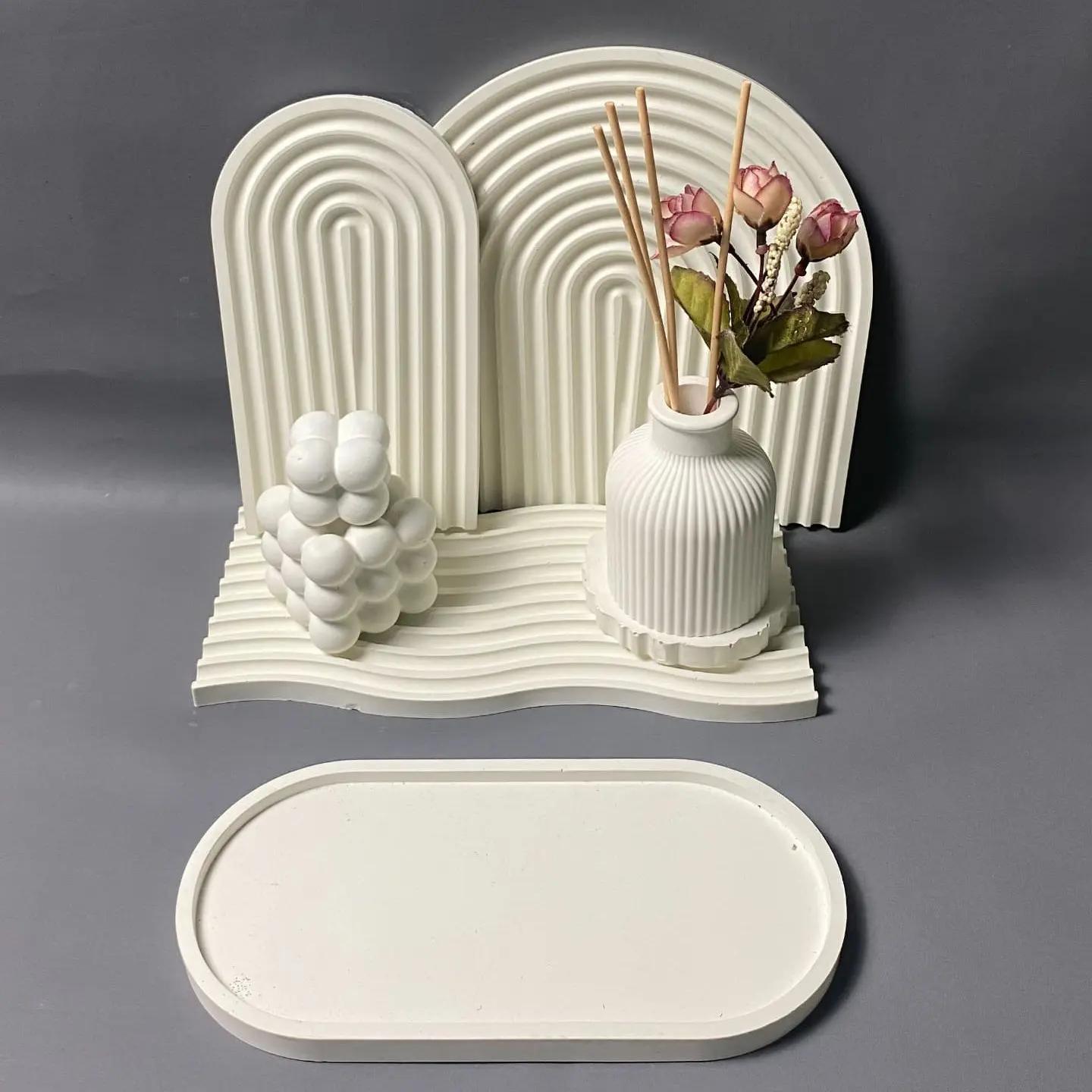 Arch Tray Concrete - Tatakan Semen Industrial - Cement Coaster Set - Props Foto konten video aesthetic-Cement Coaster Dekorasi Rumah Properti Foto Produk Gelas