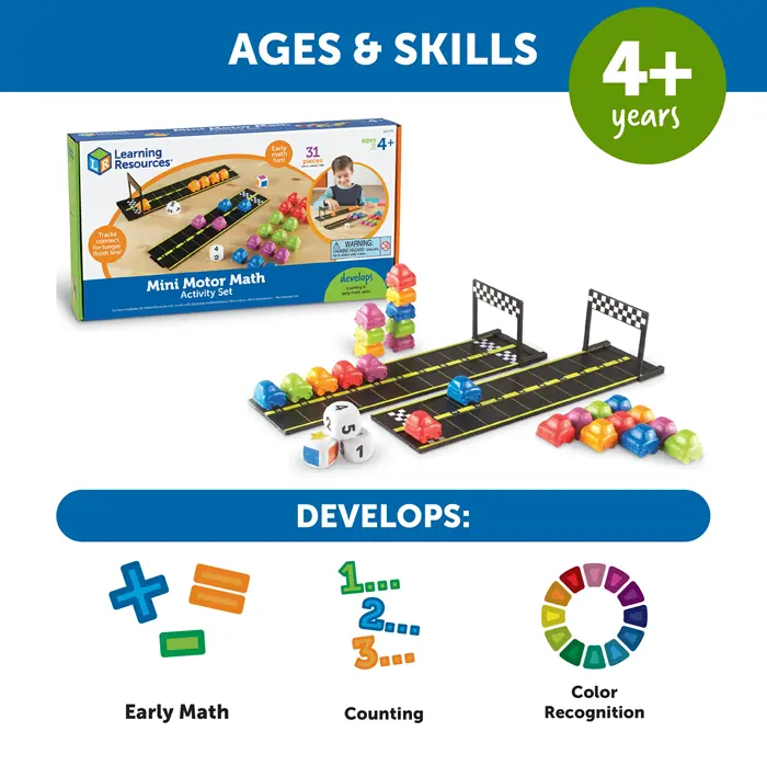 Learning Resources Mini Motor Math Activity Set Race-Themed Early Math Game for Kids, Permainan Mobil Balap Edukatif untuk Belajar Matematika Dasar 5