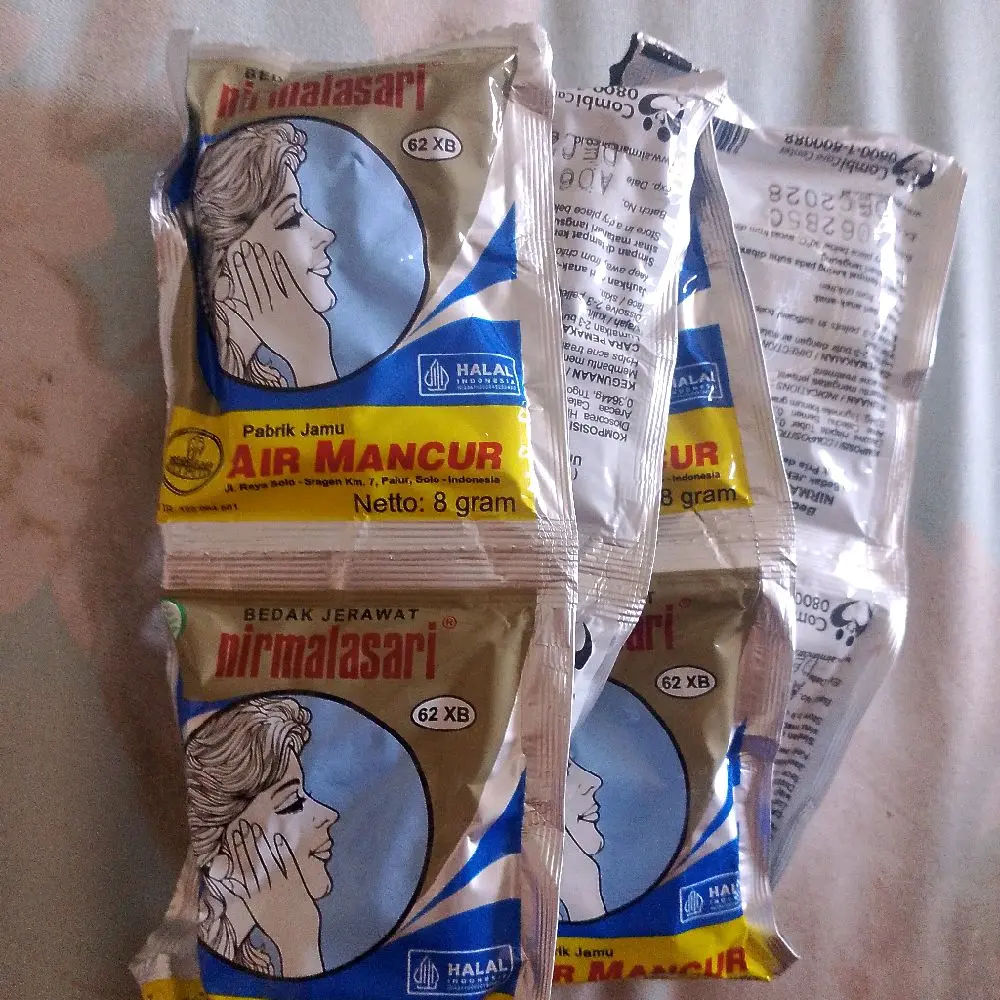 Nirmalasari Air Mancur 62 XB - Bedak Jerawat 8 gram - Halal - Pabrik Jamu - Solusi Jerawat Alami 1renceng isi 10
