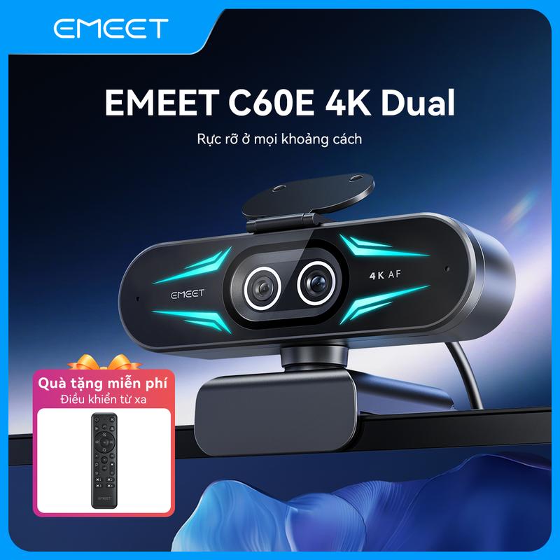 Webcam kép EMEET C60E 4K Dual với điều khiển từ xa, camera kép & đèn RGB, quay…