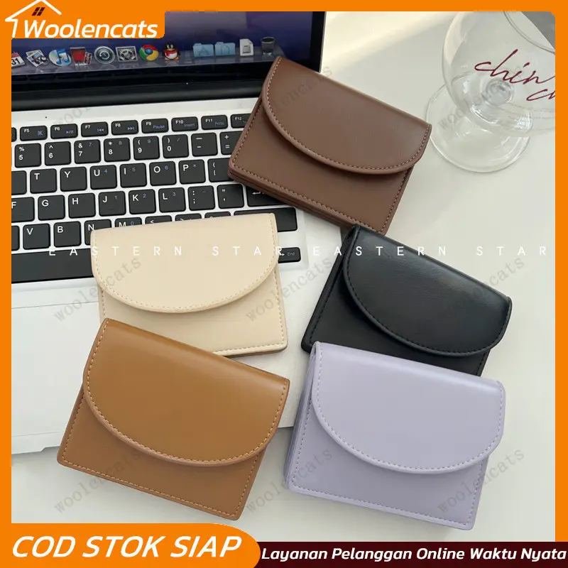 Fashion Korea Lipat Datar Wanita Dompet Kulit PU PendekDompet Kartu Cardholder Wanita Lipat Kecil Bahan DOMPET KOIN SHORT CARD Wallet