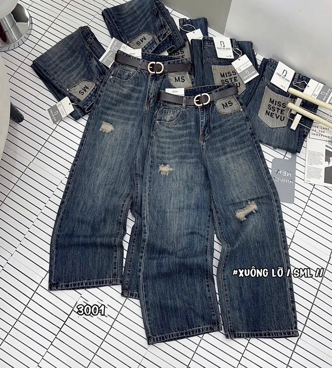 Quần jean (nấm lùn ) ỐNG RỘNG LỠ   (QCCC) dài 92-96 cm Nữ Women