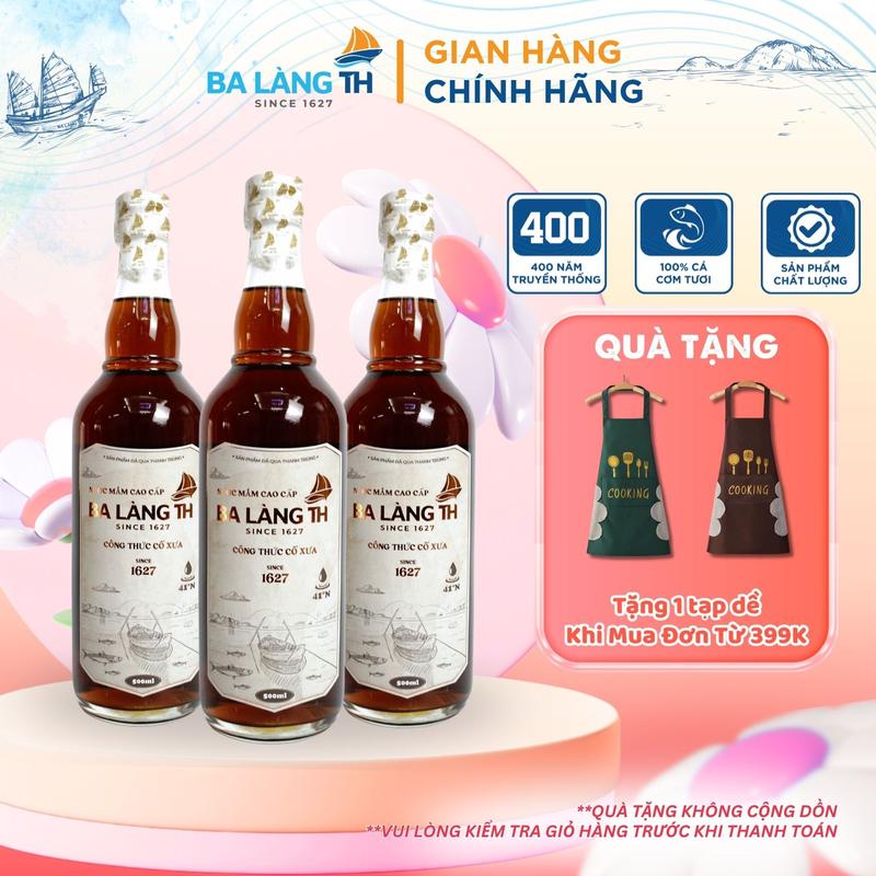 Combo 3 Nước Mắm Cao Đạm 41N Ba Làng TH Chai Thủy Tinh 500ml Thanh Trùng Giảm Mặn
