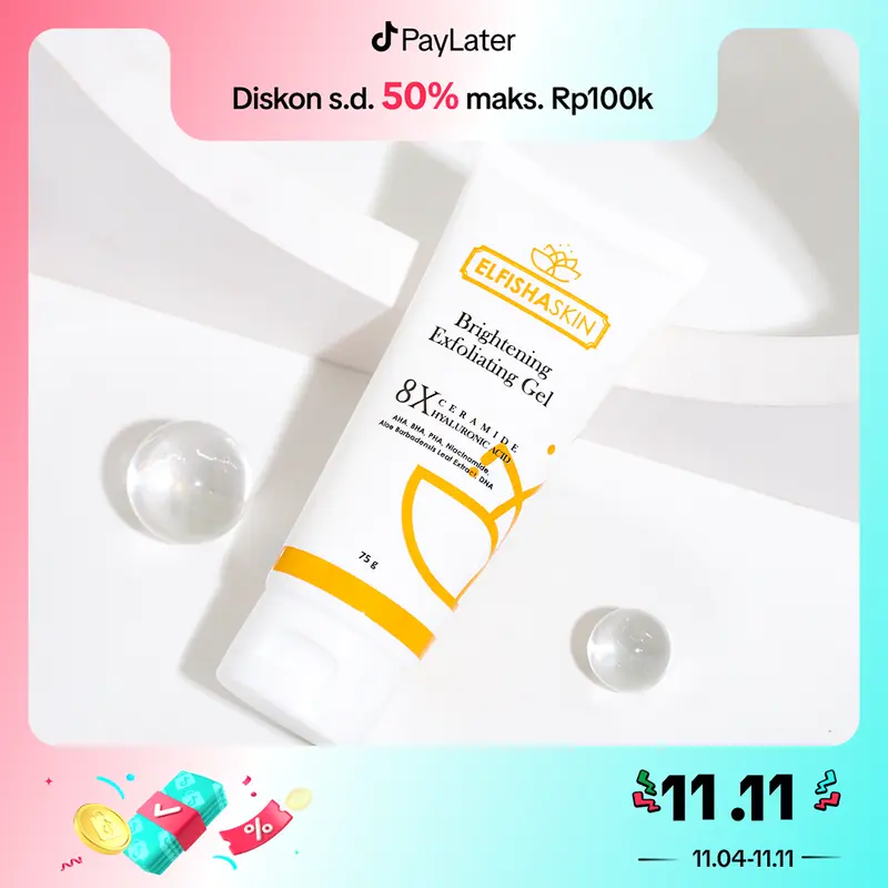Elfisha Skin - Brightening Exfoliating Gel 8X CERAMIDE 75gr Perontok Komedo di Wajah Exfoliasi  dengan kandungan AHA BHA Pha, CERAMIDE Dan Niacinamide 3