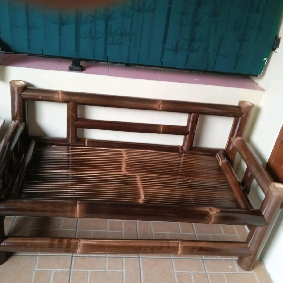 kursi bambu hitam/  bale bambu/ bangku/  120x 55 /Furniture bambu