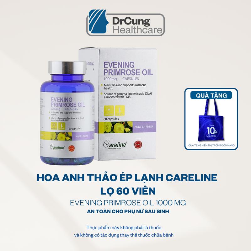 TPBVSK CARELINE EVENING PRIMROSE OIL TINH DẦU HOA ANH THẢO dành cho người lớn Lọ 60 Viên MUA 1 LỌ TẶNG 1 TÚI CANVAS CARELINE