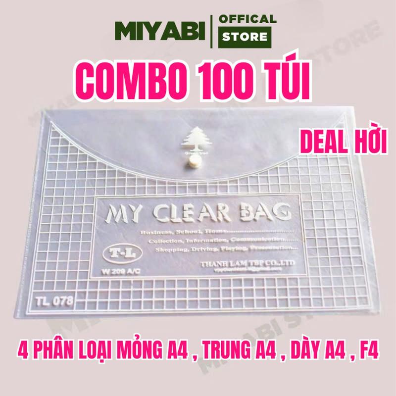  Combo 100 Túi clearbag đựnġ tài liệu A4 văn phòng phẩm trong suốt dùng cho học sinh  sinh viên 