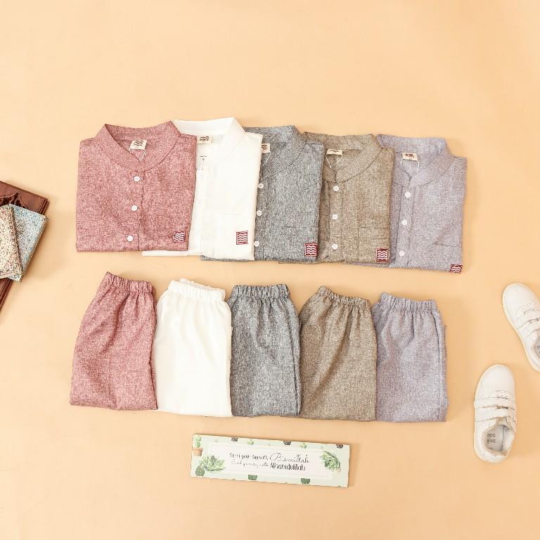 Baju koko setelan anak laki laki pakaian baju lengan pendek Muslim Katun 4