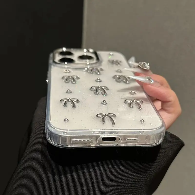 [LC] 3D Ribbon Coquette Clear Glitter Casing Cute Case For IPH*NE 7 8 PLUS X XS MAX XR 11 12 13 14 15 PRO PLUS PRO MAX - IP136 2
