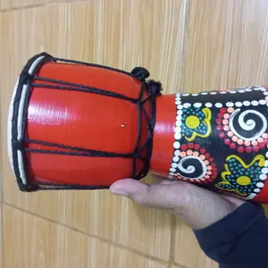 kendang jimbe 20 cm merah dengan Desain Seni Afrika untuk Musik Tradisional dan Dekorasi Rumah