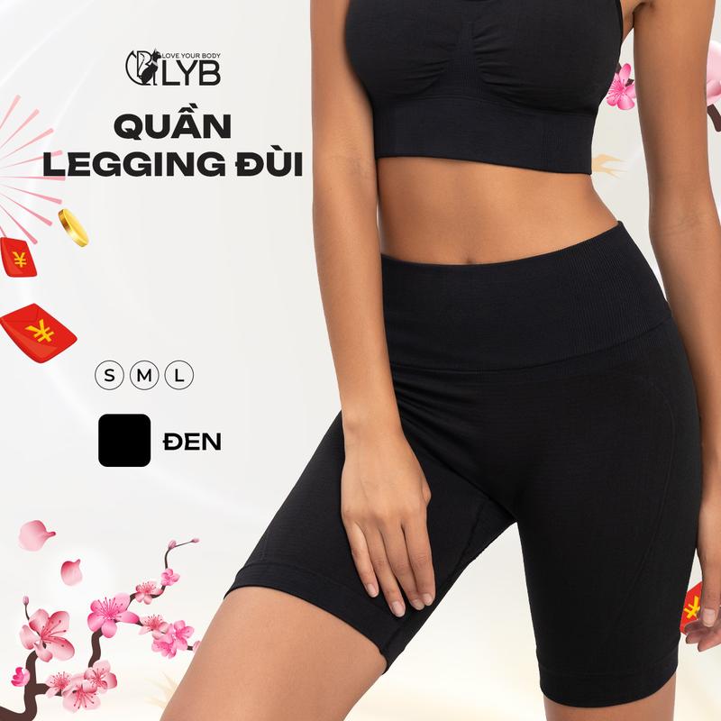 LYB - Quần legging đùi nữ cạp cao quần legging tập gym yoga chạy bộ co giãn chống tia uv