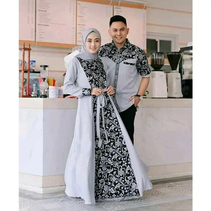 Batik Couple murah  Baju batik Couple gamis batik Prada bakung fashion muslim Panjang pesta kondangan Syar'i lebaran Sarimbit Wanita ibu keluarga