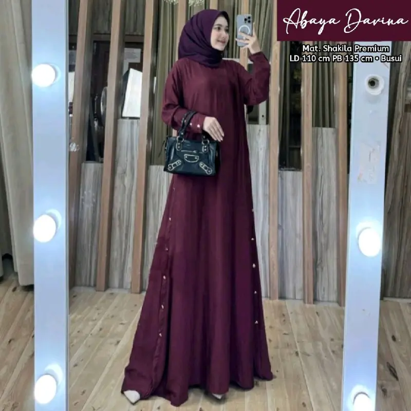 Gamis Abaya Davina Bahan Shakila Premium Busui Lengan Kancing - Mewah, Lebaran, Dewasa, Dress, Pesta, Maxi, Muslim, Syari, Remaja, Wanita muslimah 5