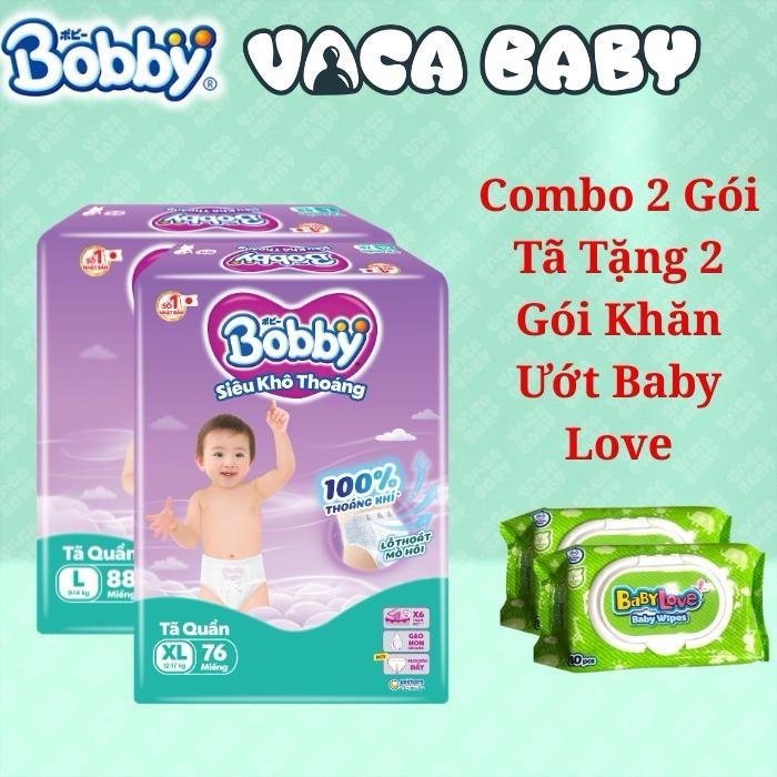 ( New ) Combo 2 Gói Tã Bỉm Quần Bobby Ultra Siêu Khô Thoáng cho bé size M96/ L88/ XL76/ XXL70 miếng