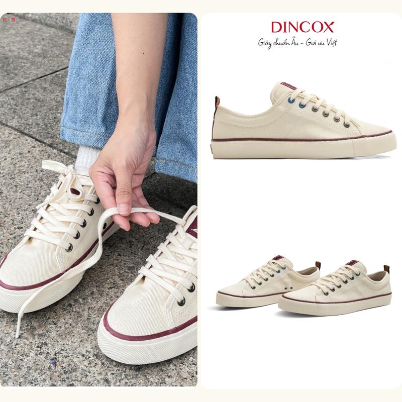Giày thể thao nam nữ trắng kem C40 Dincox, giày vải canvas đế bằng, giày sneaker nam nữ