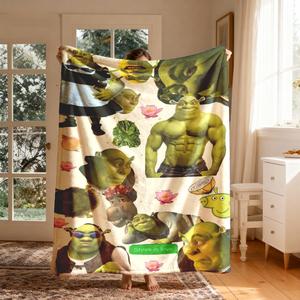 Manta de franela con temática de Shrek, tamaño grande, suave y ligera, perfecta para la cama, el sofá, la oficina, camping y viajes, regalo ideal