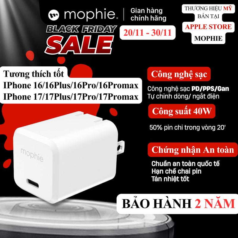  IPHONE 17 SERIES  Mophie Củ Sạc Nhanh 40W GaN Type-C PD Chuẩn iPhone 15 16 17 - Bảo Hành 2 năm Chính Hãng 