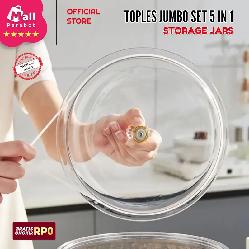 Mall Perabot | Toples Akrilik Jumbo Kedap Udara | Toples Gentong Set 5 in 1 | Stoples Jars Penyimpanan Makanan / Snack / Kue 1