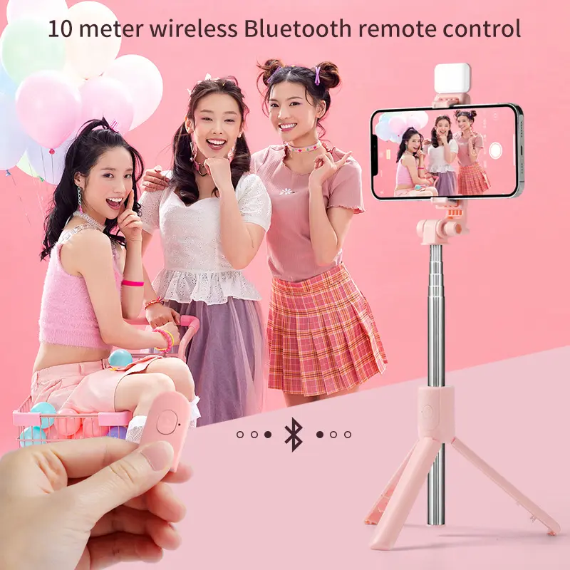 accessories selfie cellphone smartphon Mobile phone  stick Bluetooth integrated with beauty light remote control multi-functional desktop tripod Plastic TPU Waterproof Cow Hide Metal Aluminium UK type