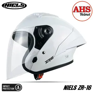 NIELS ZR16 Helm Half Face Solid Single Visor Dewasa Standart SNI Premium Unisex dengan Fitur Modern dan Removable Knockdown Hitam Grey - Motorcycle