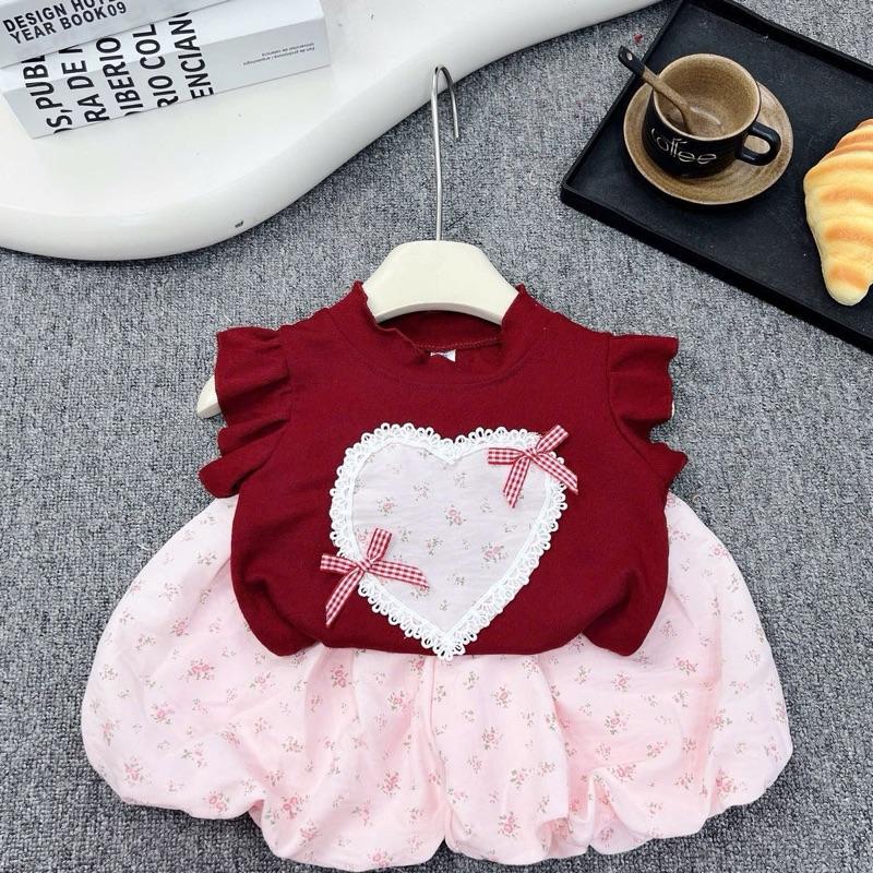 (7-16kg) Bộ áo tim nơ + quần bồng quả bí cho bé gái 4 màu 4