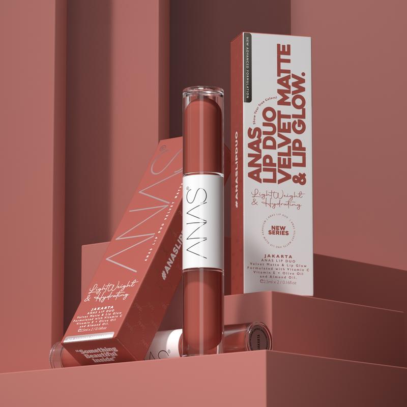 ANAS LIP DUO (Kemasan Velvet Tahan Lama dan Berkilau) dengan Vitamin C + Vitamin E + Olive Oil & Almond Oil