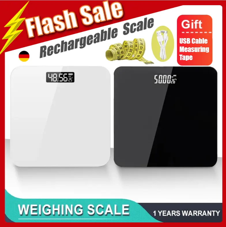 (Flash Sale) Rechargeable Electronic Scale Up to 180KG Bathroom Scale Battery Indication Auto On and Off Auto On and Off Healthcare Weight Scale Weighing Scale Digital LCD Electronic Tempered Glass bathroom weighing Scale Glass bathroom weighing Scale