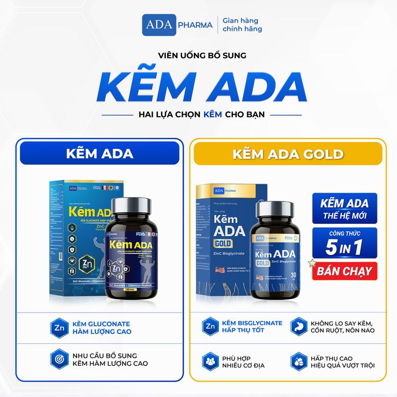 Kẽm ADA chính hãng - ADA Gluconate & ADA Bisglycinate - Hỗ trợ tăng cường sức kh