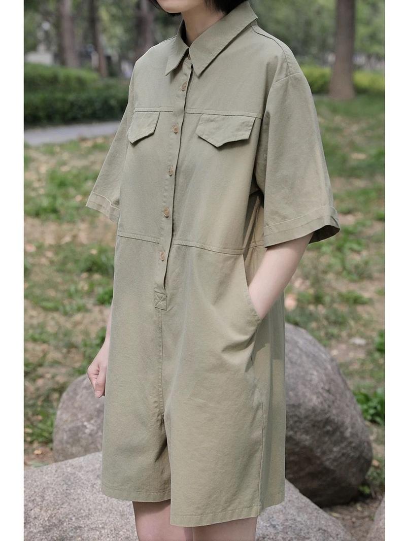 Product Introduction of ESOM ROMPER WITH POCKET DETAIL UTILITY TWILL PLAYSUIT LOOSE WIDE LEG SHORT SLEEVE KOREAN STYE 5