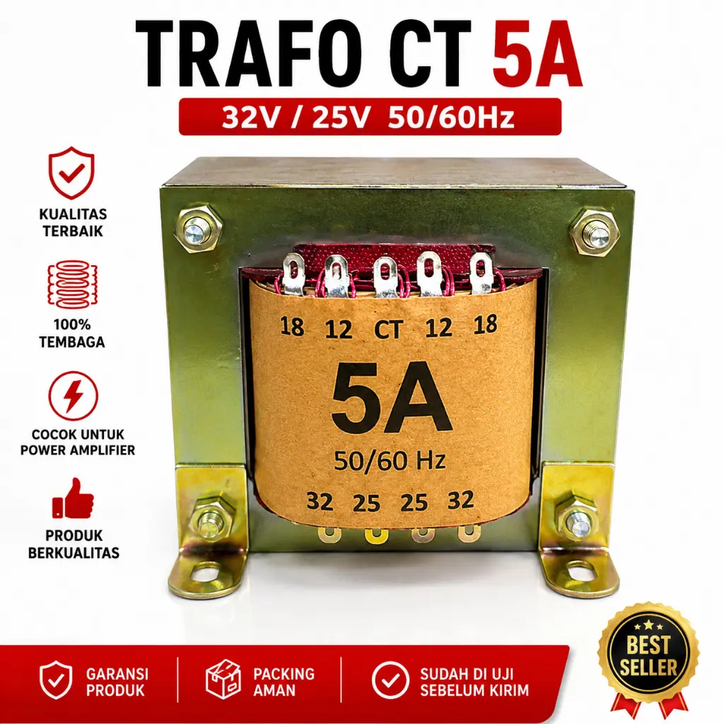 Trafo CT 5A 32V 25V Power Amplifier 50/60Hz Tembaga Berkualitas